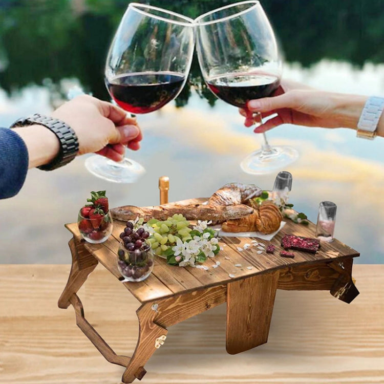 2 in 1 Wooden Outdoor Folding Picnic Basket Table Wine Table, Size: Small