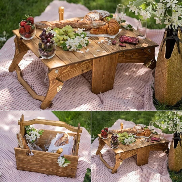 2 in 1 Wooden Outdoor Folding Picnic Basket Table Wine Table, Size: Small