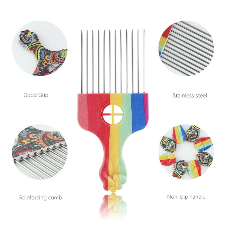 3 PCS Printed Steel Pin Pick Hair Comb Retro Oil Head Style Comb, Color Classification: Rainbow K1