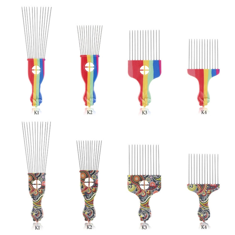 3 PCS Printed Steel Pin Pick Hair Comb Retro Oil Head Style Comb, Color Classification: Rainbow K2
