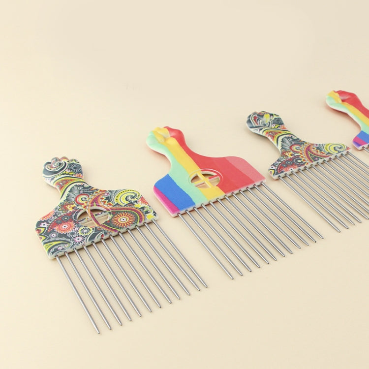 3 PCS Printed Steel Pin Pick Hair Comb Retro Oil Head Style Comb, Color Classification: Rainbow K4