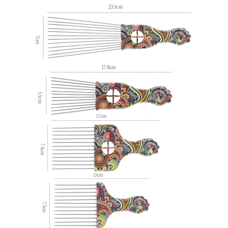 3 PCS Printed Steel Pin Pick Hair Comb Retro Oil Head Style Comb, Color Classification: Waist Flower K1