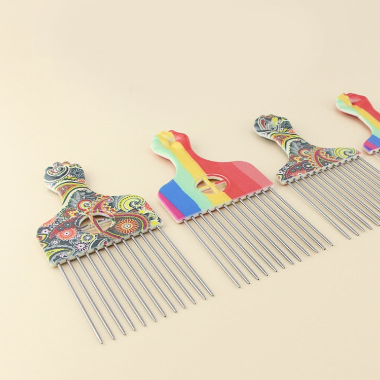 3 PCS Printed Steel Pin Pick Hair Comb Retro Oil Head Style Comb, Color Classification: Waist Flower K1