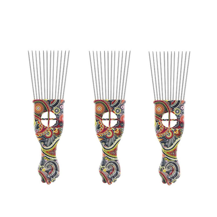 3 PCS Printed Steel Pin Pick Hair Comb Retro Oil Head Style Comb, Color Classification: Waist Flower K2