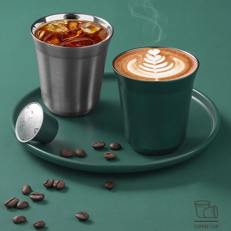 304 Stainless Steel Coffee Capsule Cup Double Insulation Coffee Cup, Style: Large Coffee Cup+Dish