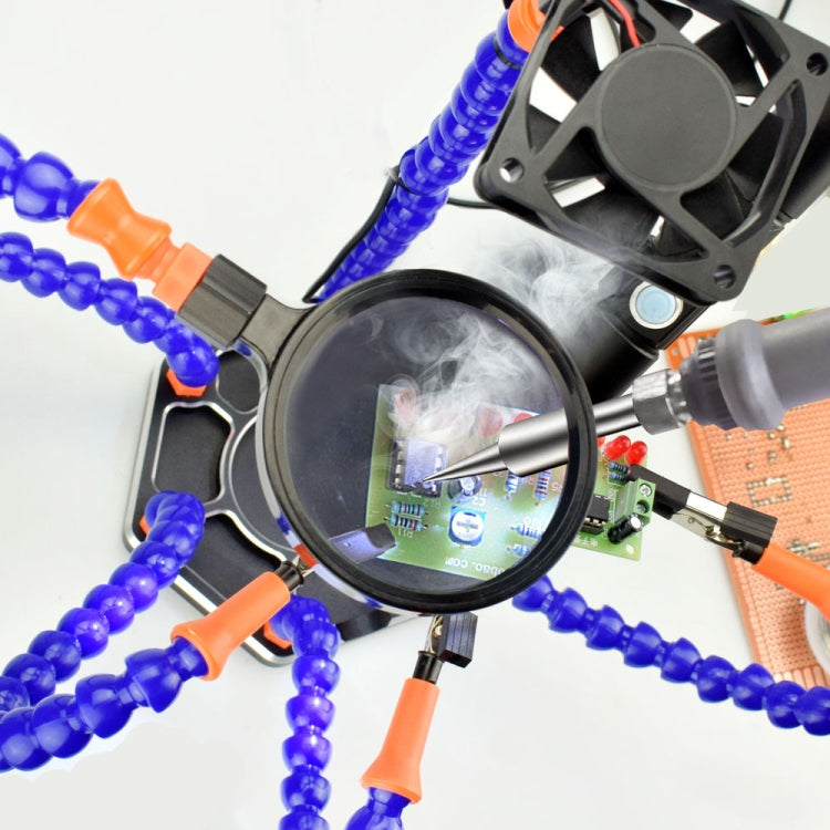 SN6SB-USB Six-Claw LED Lights Welding Station With Magnifying Glass & Fan(Blue)