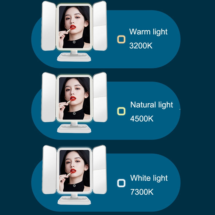 430 Three-Sided Folding LED Makeup Mirror Table Lamp Three-color Light Charging Style