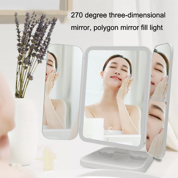 430 Three-Sided Folding LED Makeup Mirror Table Lamp Three-color Light Charging Style