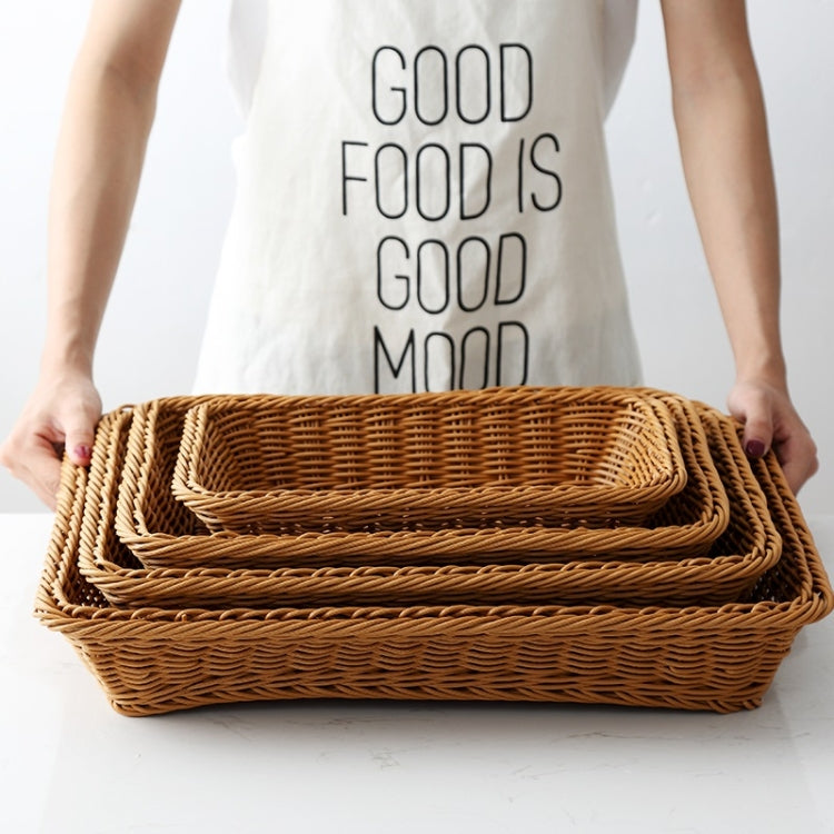 A1744 Rattan Basket Food Fruit Storage Basket Rectangular Fruit Plate, Size: Small