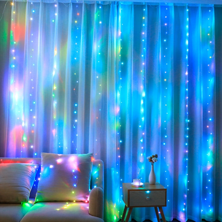 3m x 3m 300 LEDs RGB 16 Color-Changing Copper Wire Curtain String Lights