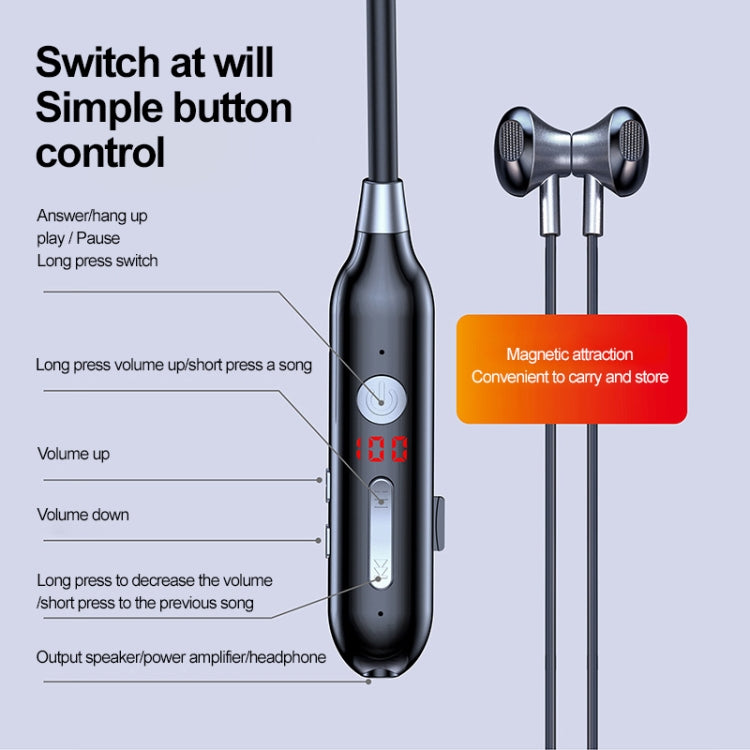S880 Long Battery Life Neckband Wireless Bluetooth Earphone Support AUX(Black)