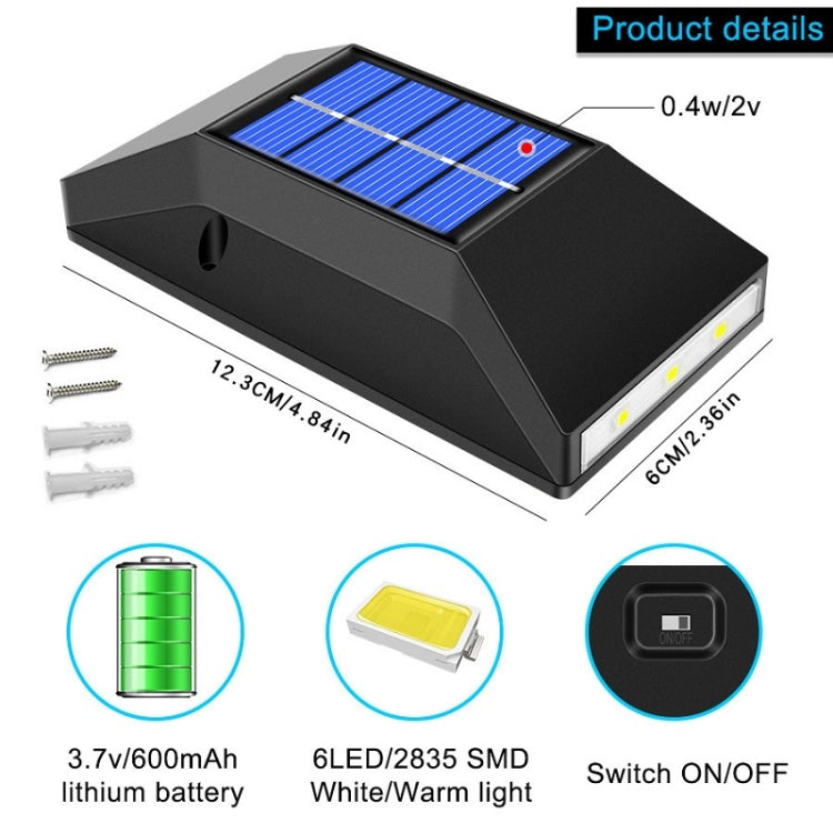 Outdoor Decorative Waterproof Solar Wall Light, Spec: 6 LEDs Warm Light