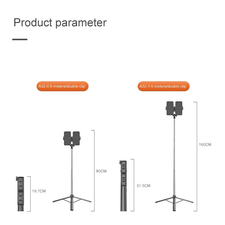 A32 80cm Mobile Phone Bluetooth Selfie Stick Telescopic Dual Position Tripod