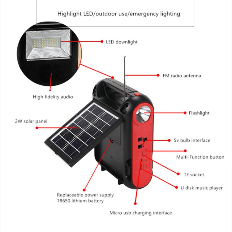 SY-108 Solar Outdoor Camping Light FM Bluetooth Speaker(Red)