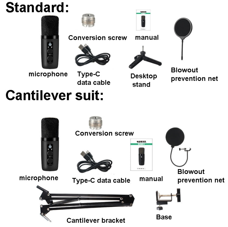 BM-501 192KHz USB Condenser Microphone Set With RGB Lighting Effect, Style: Standard