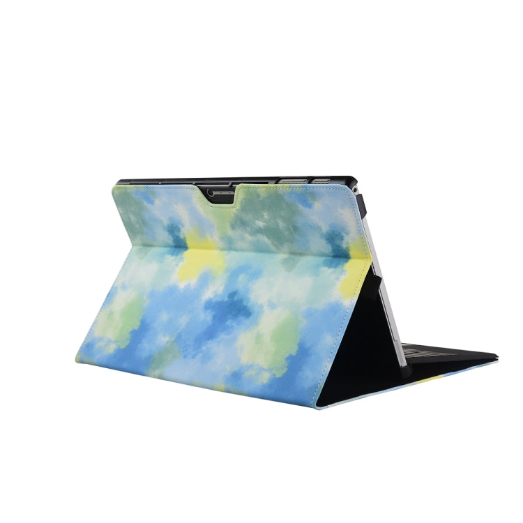 For Microsoft Surface Pro 7+ / 7 / 6 / 5 / 4 Ink and Wash Leather Tablet Protective Case, Color: Blue + Power Bag