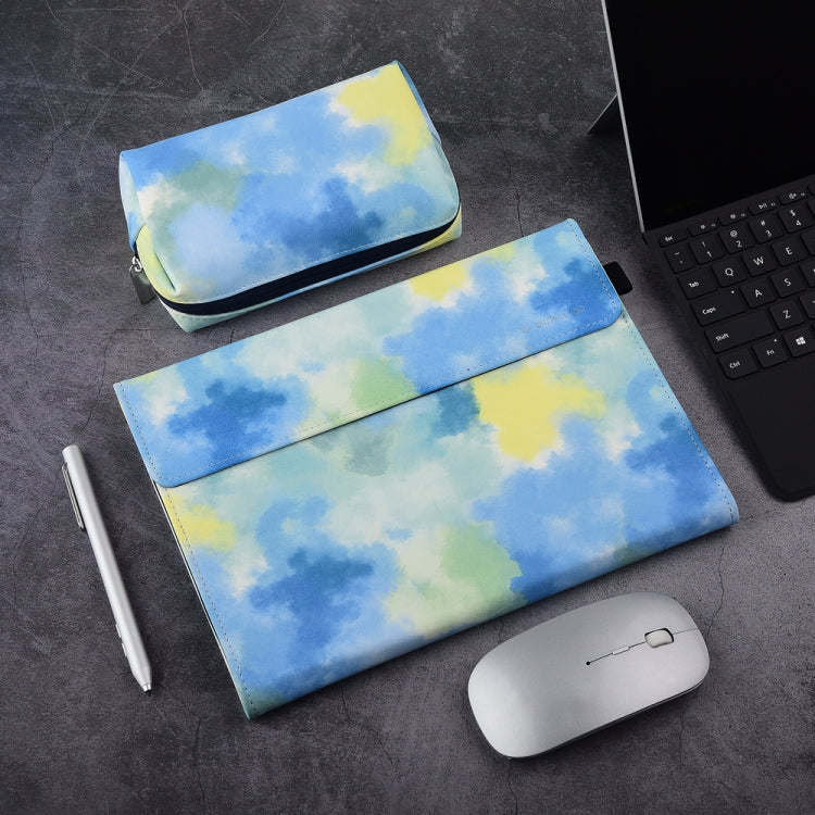 For Microsoft Surface Go 1 / 2 Ink and Wash Leather Tablet Protective Case, Color: Blue + Power Bag