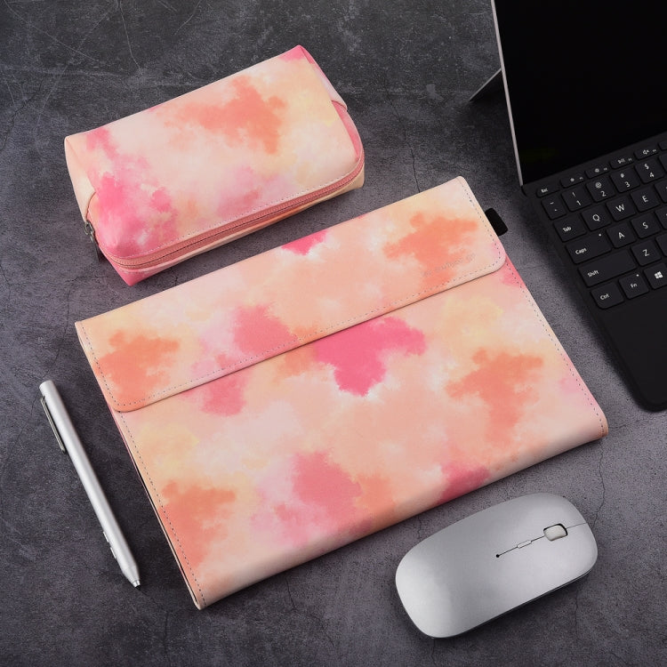 For Microsoft Surface Go 1 / 2 Ink and Wash Leather Tablet Protective Case, Color: Pink + Power Bag