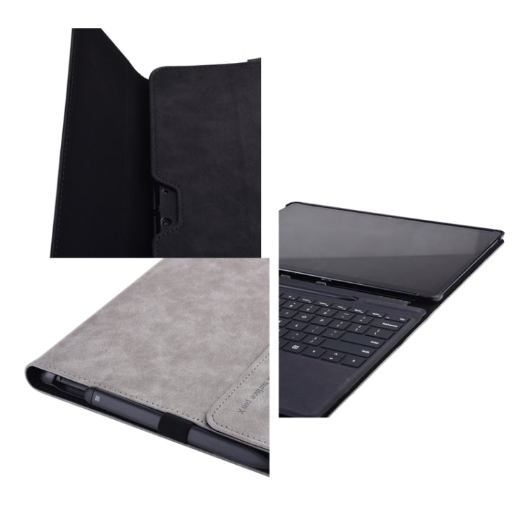 13 inch Leather Tablet Protective Case For Microsoft Surface Pro X, Color: Light Gray + Power Bag