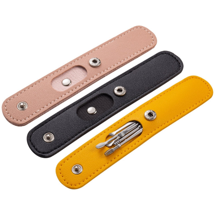 6 In 1 Stainless Steel Spring Spiral Portable Ear Pick, Specification: Yellow Leather Case