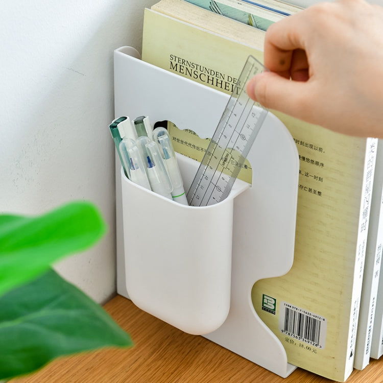 Desktop Folding And Retractable Book Storage Stand, Color: White + Pen Holder