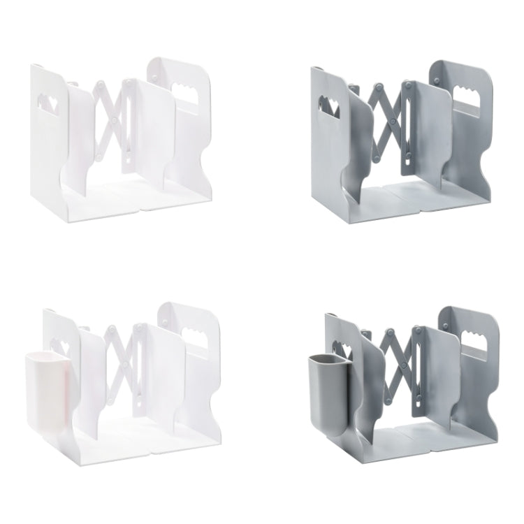 Desktop Folding And Retractable Book Storage Stand, Color: Gray + Pen Holder