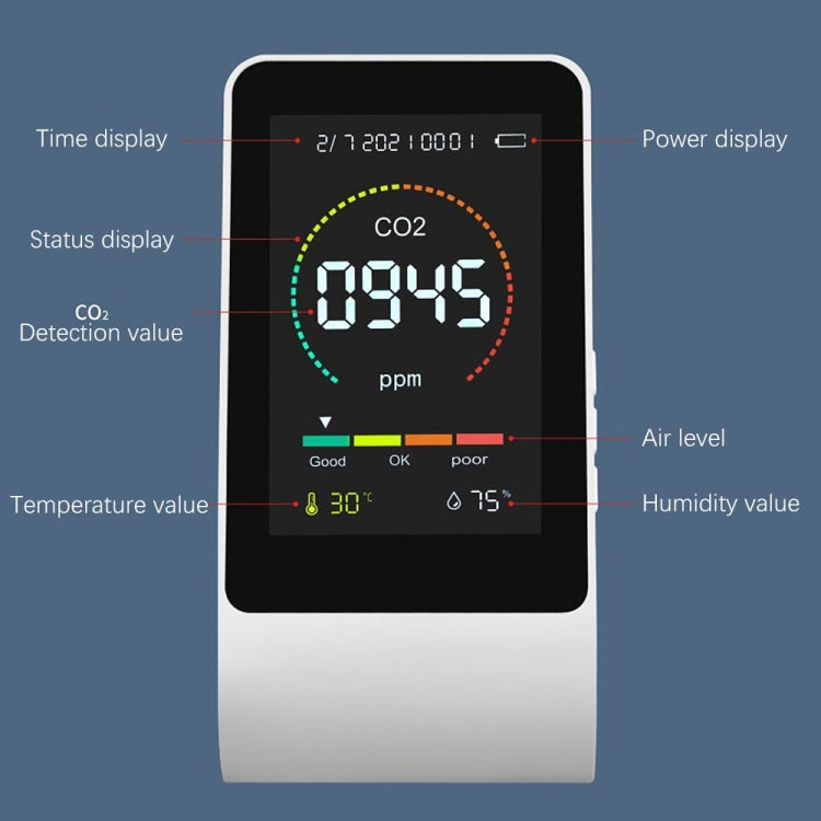 T03 3 In 1 Carbon Dioxide Detector Air Quality Monitor( Semiconductor White)
