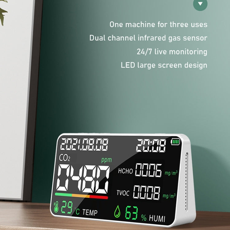 HD05 5 In1 CO2 TVOC HCHO Detector Air Quality Monitor, Specification: White Infrared