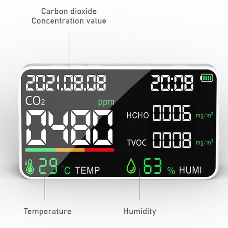 HD05 5 In1 CO2 TVOC HCHO Detector Air Quality Monitor, Specification: Black Infrared