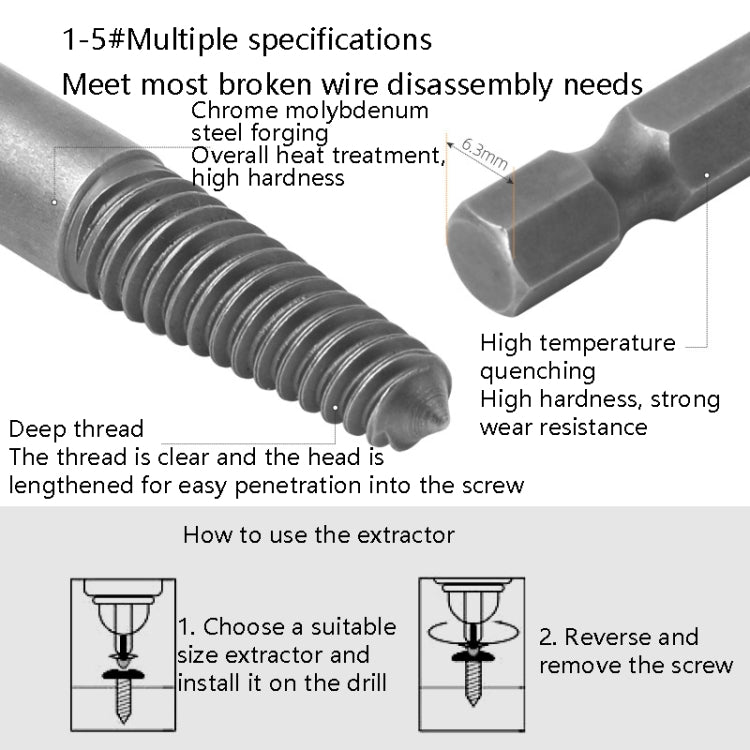 5 In 1 Single Head Long Thread Screw Extractor Six Corner Electric Take-Out Tool