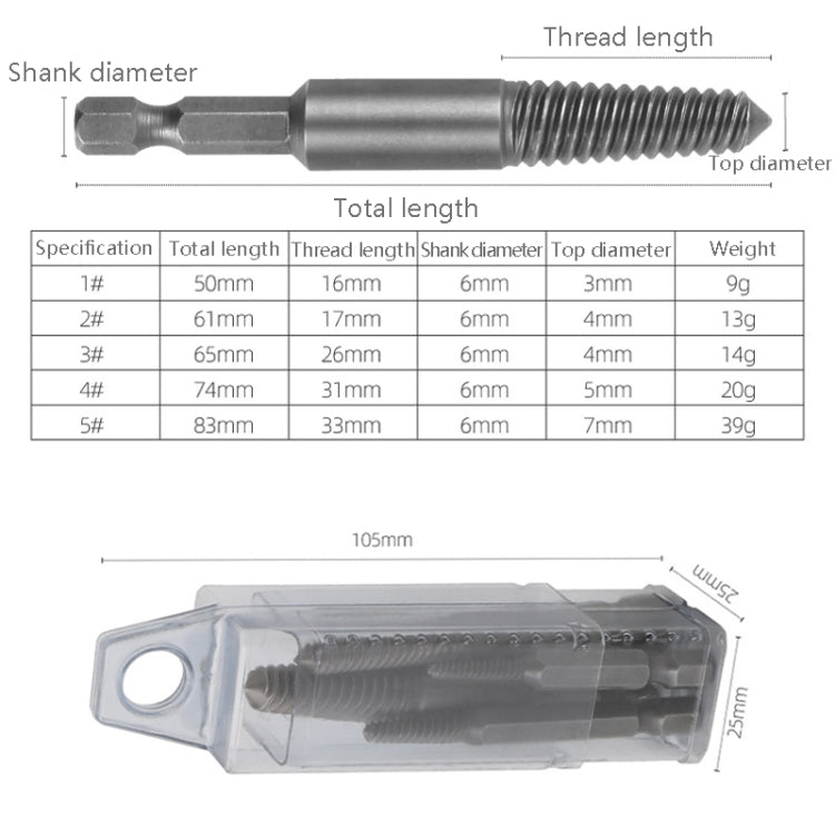 5 In 1 Single Head Long Thread Screw Extractor Six Corner Electric Take-Out Tool