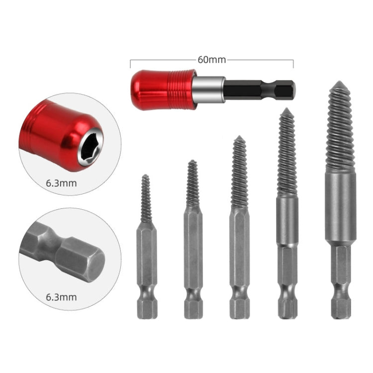 5 In 1 Long Thread+60mm Self-locking Pole Screw Extractor Six Corner Electric Take-Out Tool