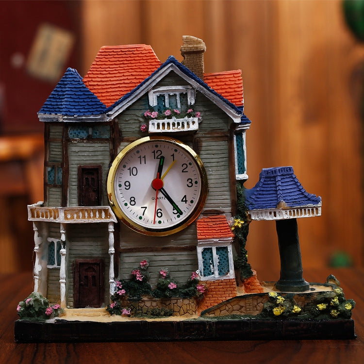Big Castle Alarm Clock Villa Resin Craft Ornament