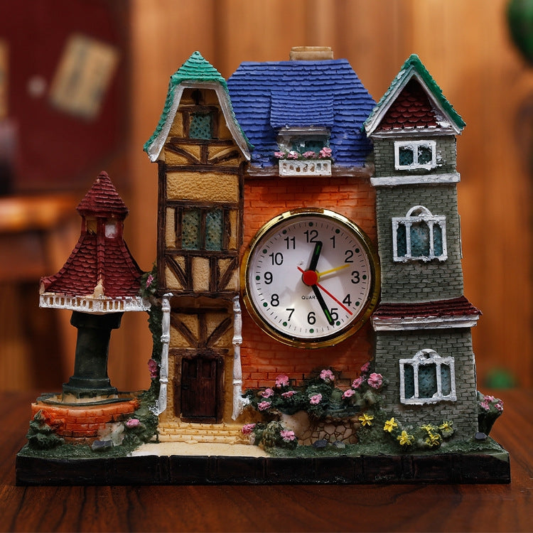 Big Castle Alarm Clock Villa Resin Craft Ornament