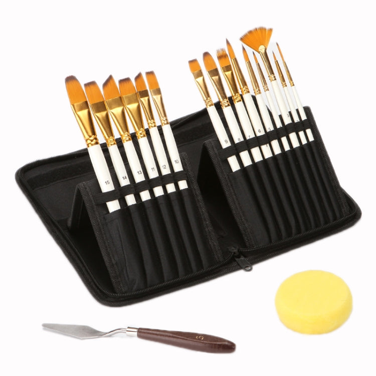 15 PCS/Set Oil Painting Pen Set + Tarpaulin Bag With Spatula Sponge(Pearl White Rod)