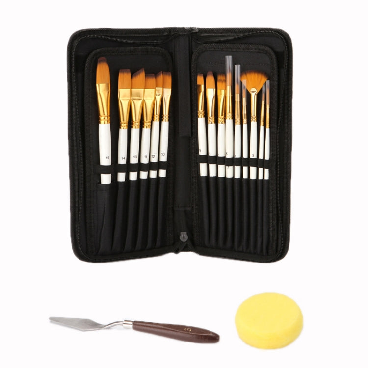 15 PCS/Set Oil Painting Pen Set + Tarpaulin Bag With Spatula Sponge(Pearl White Rod)