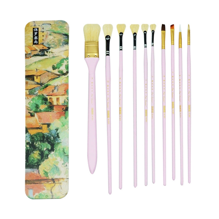 10 PCS/Set Fine Art Pig Bristle Fishtail Gouache Brush With Iron Box