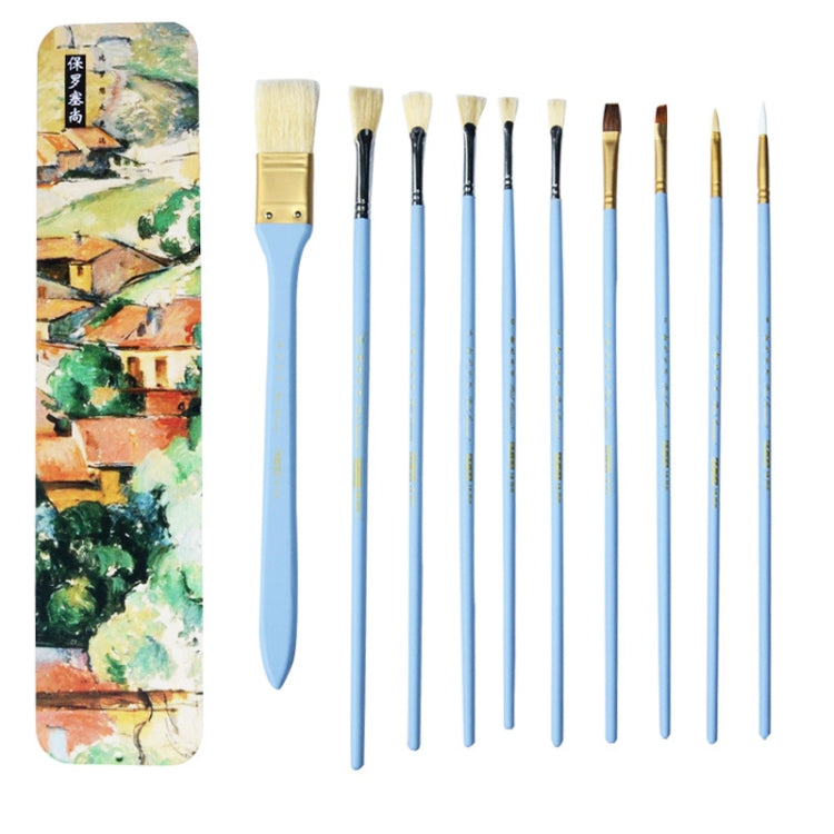 10 PCS/Set Fine Art Pig Bristle Fishtail Gouache Brush With Iron Box