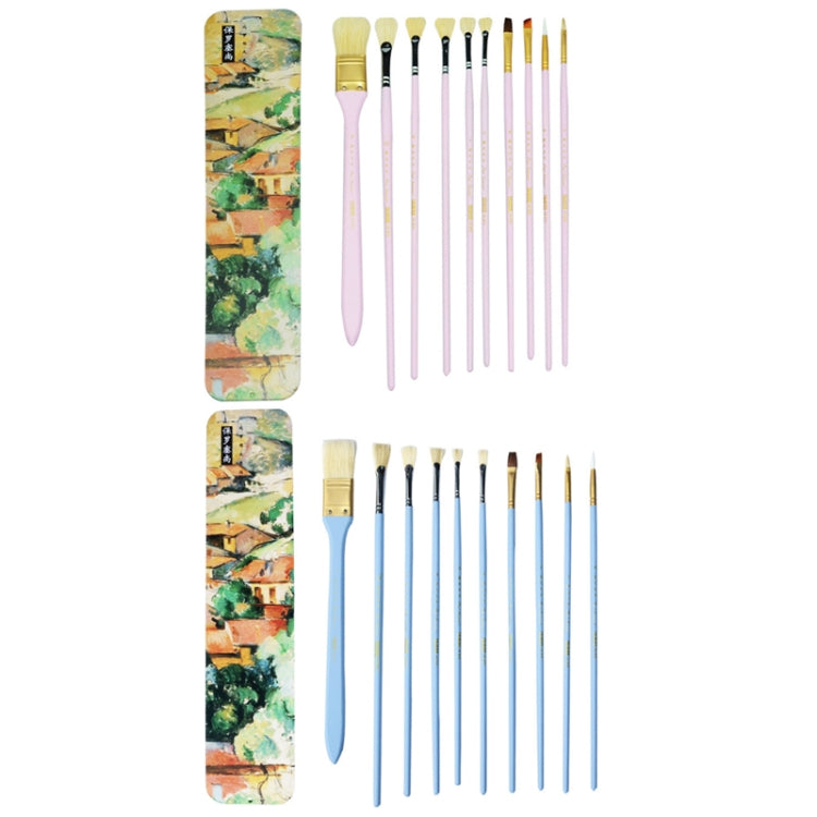 10 PCS/Set Fine Art Pig Bristle Fishtail Gouache Brush With Iron Box