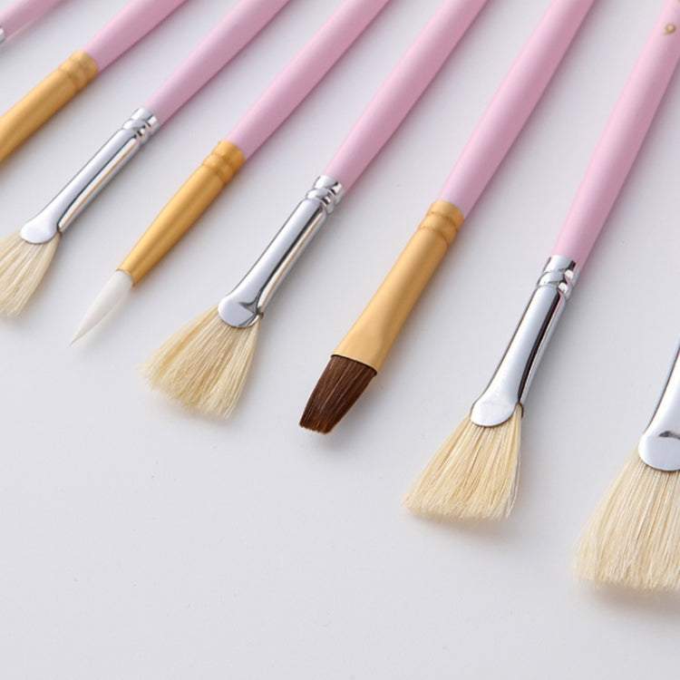 10 PCS/Set Fine Art Pig Bristle Fishtail Gouache Brush With Iron Box