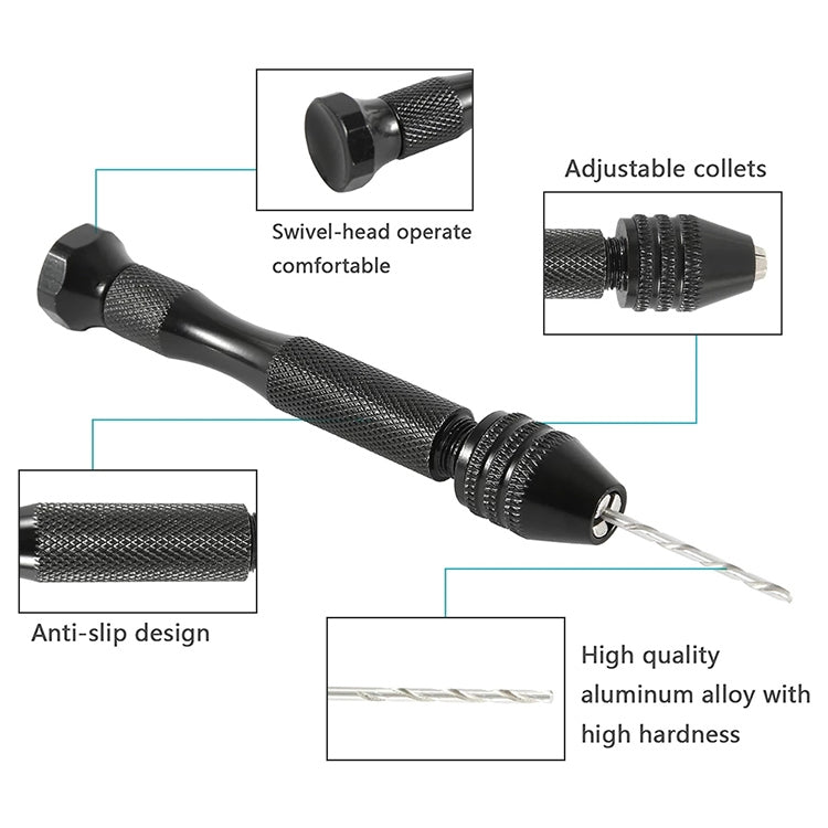 2 PCS Black Hand Twist Drill Aluminum Slloy Hand Drill Punch