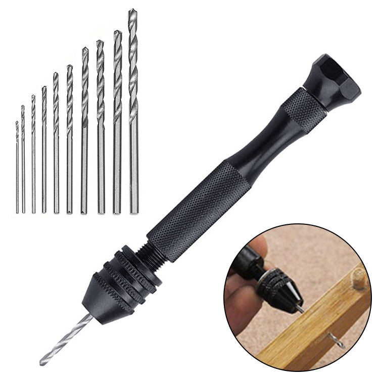 Black Hand Twist Drill bit + 10 Drills Aluminum Slloy Hand Drill Punch