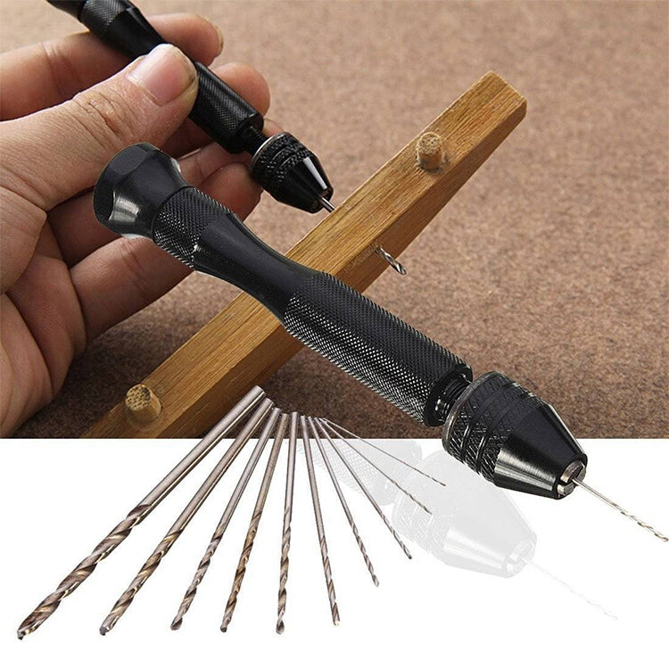 Black Hand Twist Drill bit + 10 Drills Aluminum Slloy Hand Drill Punch