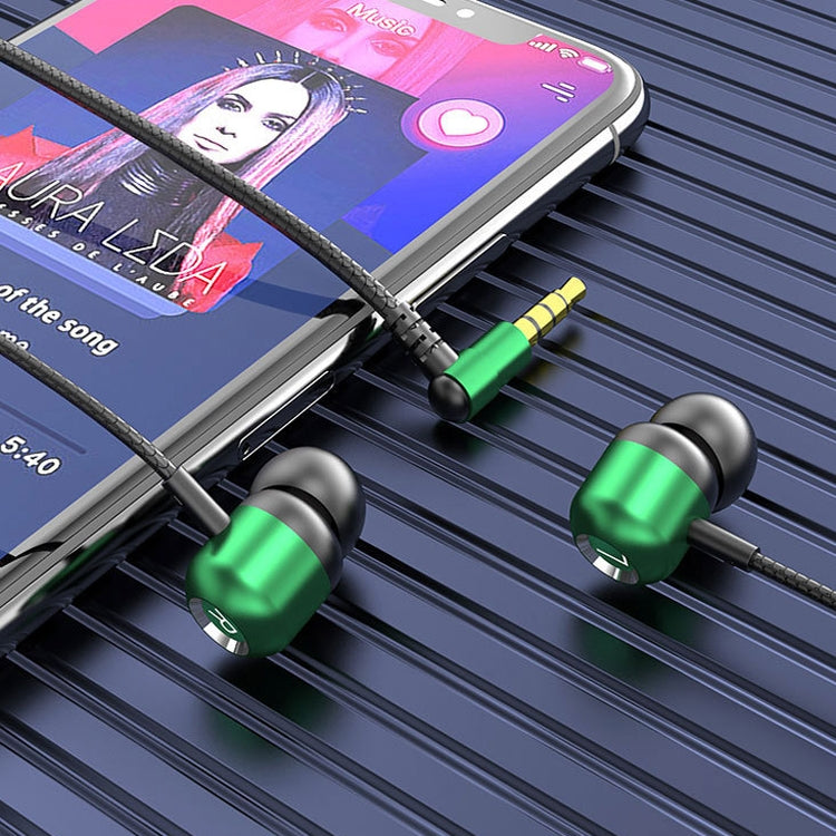 2 PCS TS6000 3.5mm Metal Elbow In-Ear Wired Control Earphone with Mic