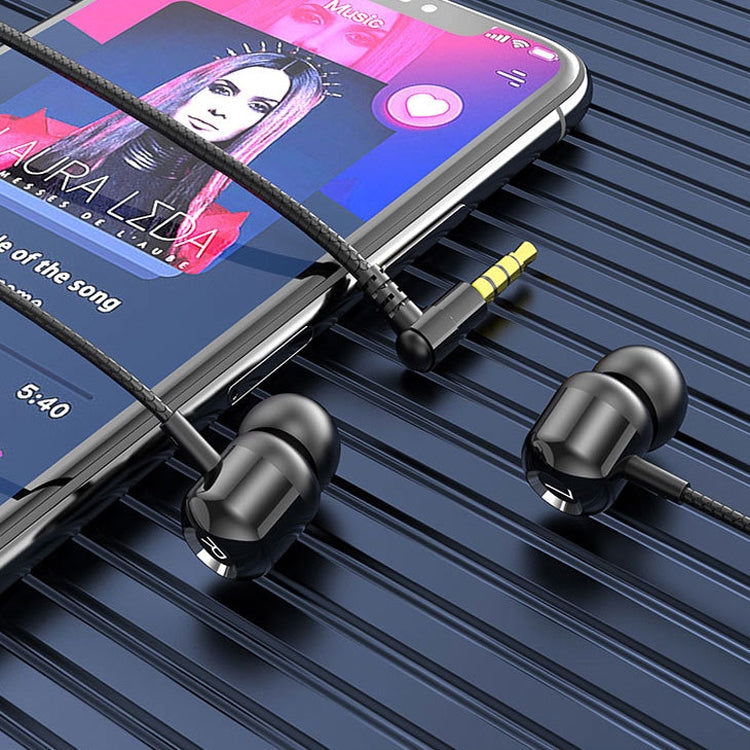 2 PCS TS6000 3.5mm Metal Elbow In-Ear Wired Control Earphone with Mic