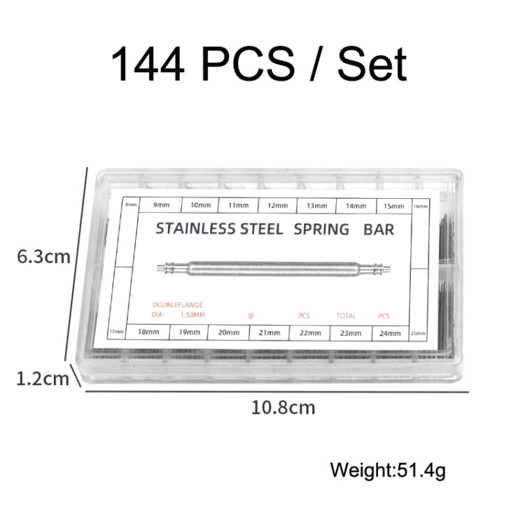 144 PCS / Set 8-25mm Strap Connecting Shaft Stainless Steel Watch Spring Bar