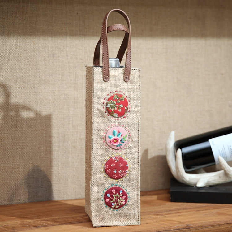 Hand-Embroidered Three-Dimensional Fabric Wine Bottle Storage Bag, Pattern:
