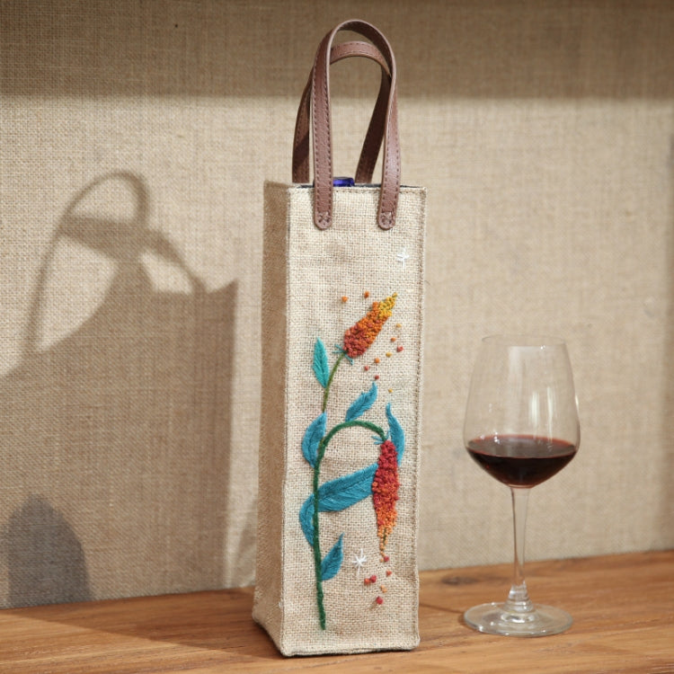 Hand-Embroidered Three-Dimensional Fabric Wine Bottle Storage Bag, Pattern: