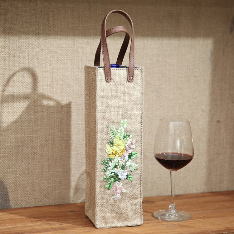 Hand-Embroidered Three-Dimensional Fabric Wine Bottle Storage Bag, Pattern: