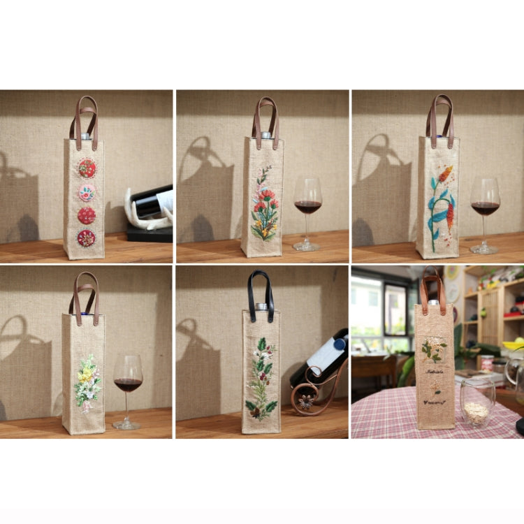 Hand-Embroidered Three-Dimensional Fabric Wine Bottle Storage Bag, Pattern: